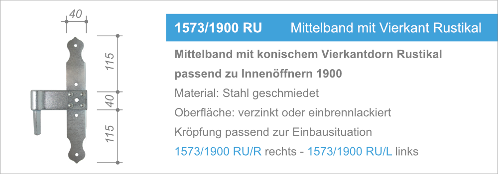 1573/1900RU Mittelband mit Vierkant Rustikal